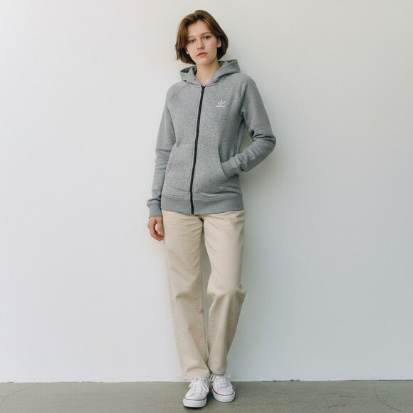 Adidas Originals Gray Essentials Full Zip Hoodie – Size Small - Picture 1 of 7